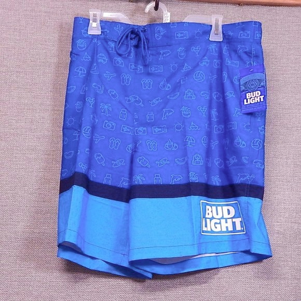 2XL Mens Board Shorts Swim Trunks Official Bud Light Brand Blue NWT